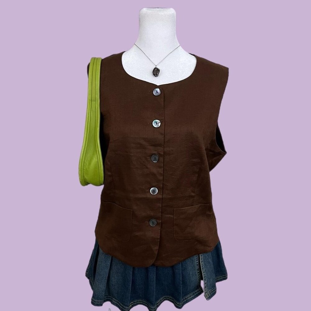 vintage 90s brown downtown it girl elevated basic linen top